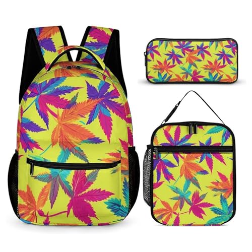 Colorful Weeds Rainbow Cute Backpacks Set Lightweight Lunch Bag Aesthetic Pencil Cases for Travel Work