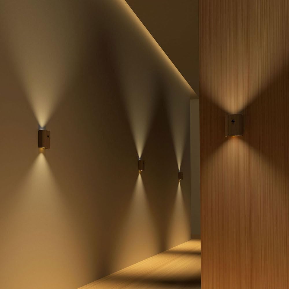 Nowoczesne kinkiety LED-1W Kinkiety do pokoju w górę w dół, materiał drewniany, minimalistyczny design, ludzka indukcja ładowania USB lampka nocna na podczerwień dostępne lampy podłogowe