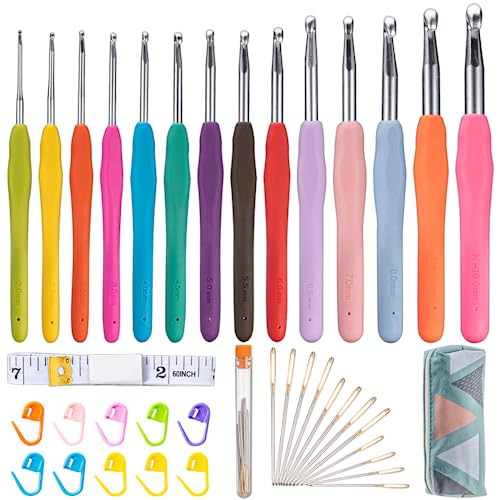 Noa Home Deco Set de gancho de 38 piezas, mango de goma antideslizante, mango ergonómico, apto para principiantes, regalo para mujer