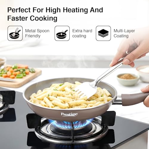 Image of Prestige Ceraglide Duo Frypan 22Cm /1.3L Non-Stick Ceramic Coating|Works On Gas & Induction|High Heating|Cool Touch Handle|Grey