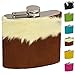 ebos petaca de acero inoxidable, 180ml √ cierre roscado | Cuero genuino | robusto | Bolsillo petaca en plata (blanco y marrón)