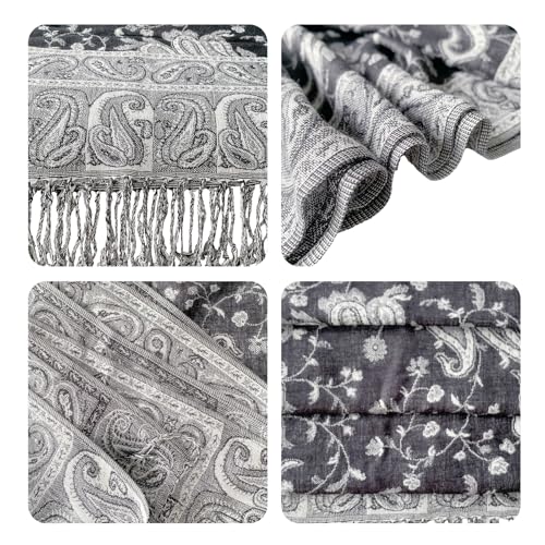 Image of Pashmina Scarf for Women Shawls and Wraps Reversible Paisley Vintage Jacquard Soft Silky Rave Scarves Men
