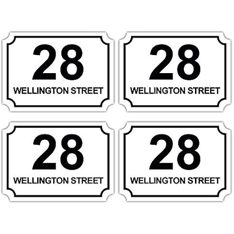 Pack of 4 Personalised Printed Wheelie Bin Number Stickers with House Number And Street Name Classic Style A6 Size Black Cover