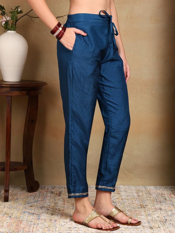Image of Vaamsi Women's Silk Blend Yoke Design Printed Straight Kurta Pant With Dupatta