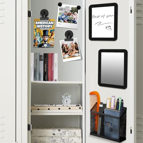 Magnetisches Schließfach-Zubehör-Set, Schulzubehör (mit magnetischem Whiteboard, Spindspiegel, Stifthalter, Marker, runder Magnet), Schulspind, schwarzes Dekor, Arbeitsspind-Organizer