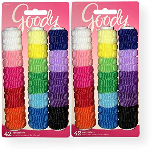 Goody 32819 Ouchless Tiny Terry Ponytailers, Assorted Colors, 42 Piece Per Blister Pack; Perfect For All Hair Types, Pack of 2 Blister Packs (84 Total Pieces)