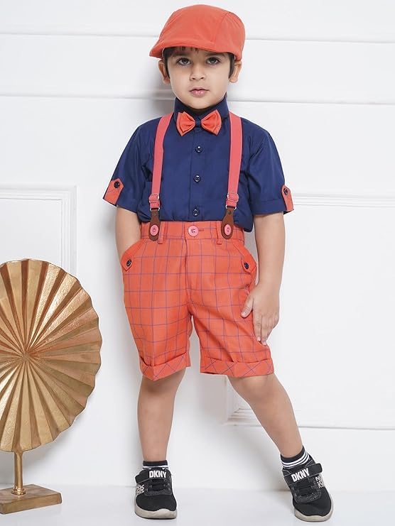 Image of AJ DEZINES Kids Casual Wear Clothing Cotton Shirt Short Set For Boys