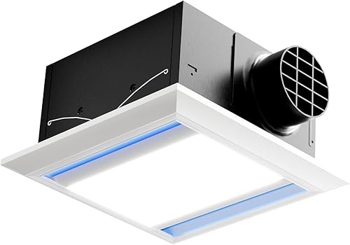 Zeyzer Ventilador de baño súper silencioso de 12 pulgadas, luz de 6500 K, equipado con luz ambiental azul, 1.0 Sone 141CFM 10x10 Mount