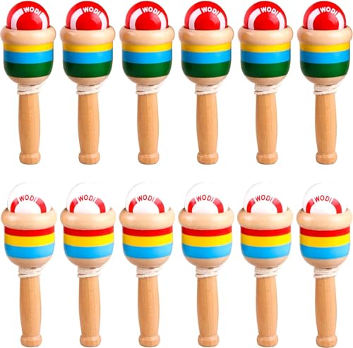 SAYAYA 18 Pcs Wooden Ball Catch Game Catch A Ball Set Wooden Ball Catching Cup Classic Launch Catch Ball Game Toss Ball Set Lawn Yard Beach Camping Outdoor Sports Party Games Activities Adults Kids