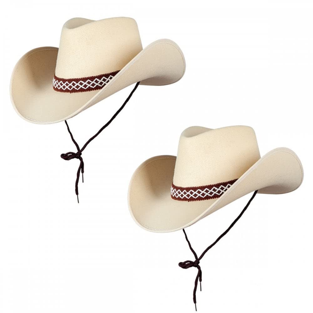 A2ZFD Pack of 2 Classic Sand Texan Cowboy or Cowgirl Hats : Adult Wild West Rodeo Fancy Dress Accessory