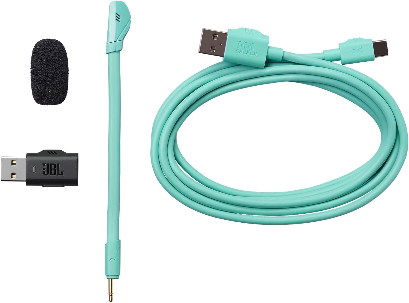 JBL Quantum 360 Auriculares inalámbricos circumaurales para gaming, conexión inalámbrica dual de 2,4 GHz y Bluetooth, JBL QuantumSURROUND Signature, batería de 22 h, micrófono desmontable, cian 7