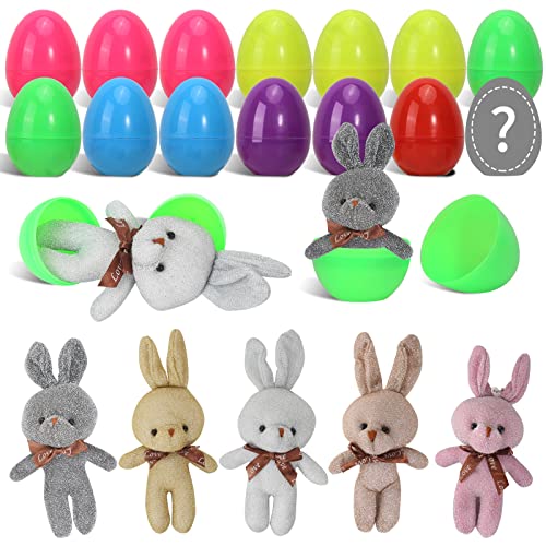 Tikeciti Prefilled Easter Eggs with Toys Inside 14 Pack Easter Egg Fillers 2.8 Inches Surprise Eggs Toys Cute Bunnies Easter Basket Stuffers for Easter Eggs Hunt Game and Easter Party Favors
