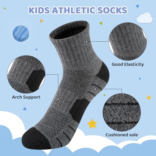 Image of Comfoex 12 Pairs Boys Socks kids Cushioned Sport Short Quarter Athletic Sock For Little Big Kids 6-8 8-10 years