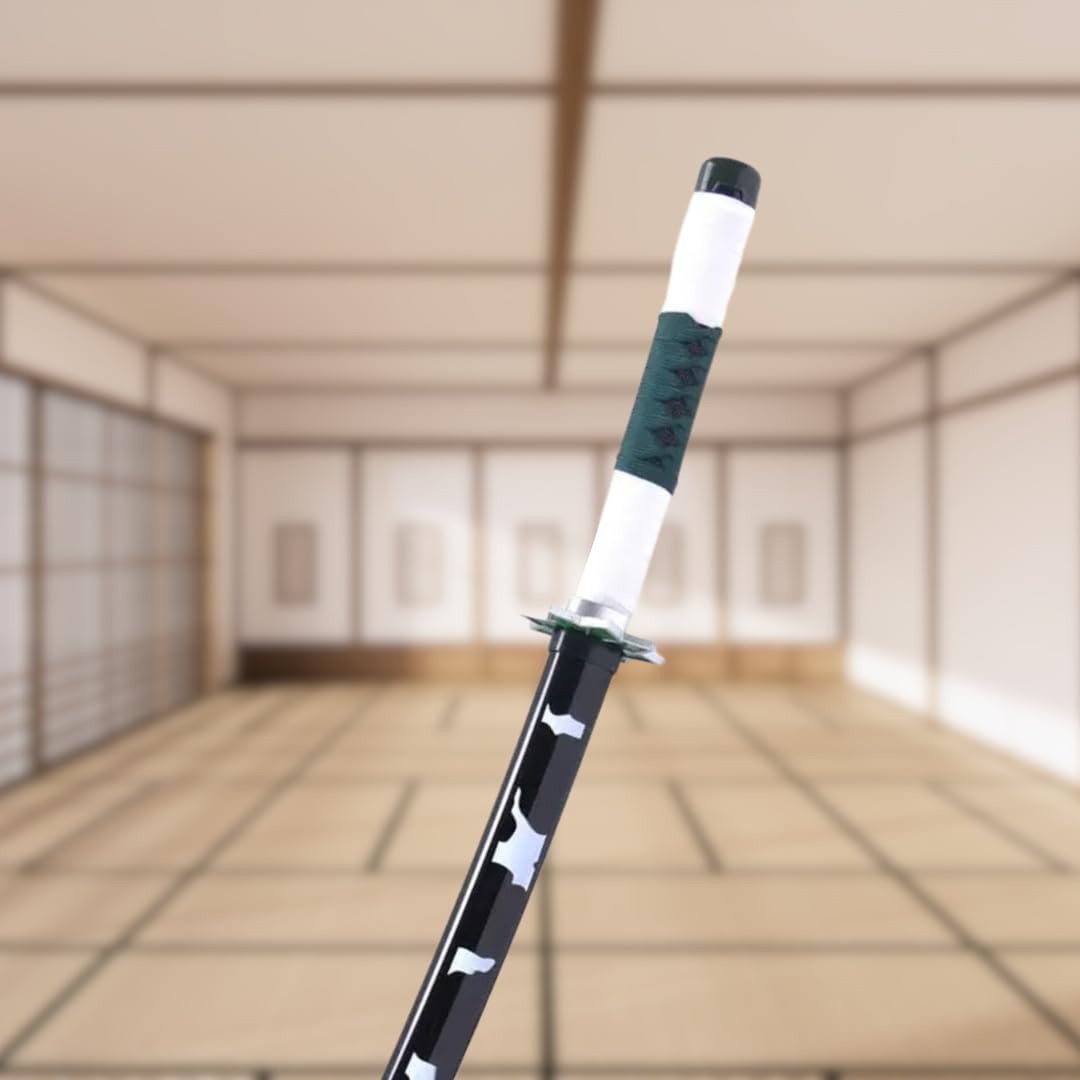 Katana Demon - Vera Manga Sciabola + Porta Spada di Legno + Cintura - Catana Giapponese Decorazione Cosplay Giocattolo per Bambini Adulti Gioco Costumi