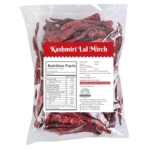 Image of Avlokan Kashmiri Stemless Red Chilli 500 Gram- 100% Natural, Hot & Spicy Dried Red Chilli | Kashmiri Sabut Lal Mirch Kashmiri Stemless Red Chilli, 500G