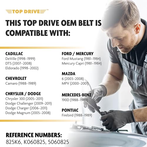 Image of Top Drive, 6PK2095, Premium Engine EPDM Serpentine Belt, 83.03 inch Length | 6-Rib, Automotive Replacement Serpentine Belt, Equivalent References K060825 and 5060825