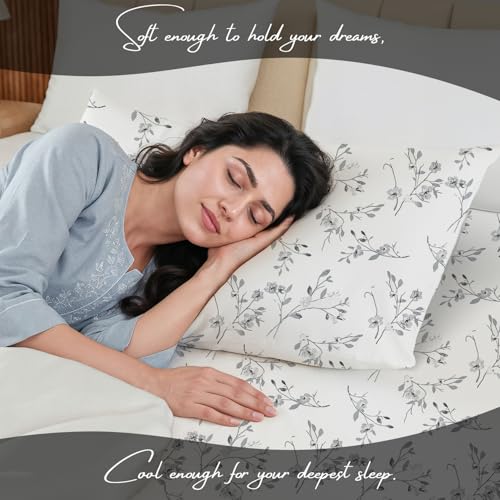 Image of LINENWALAS 100% Cotton Percale Standard Size Pillow Case Set of 2, Crisp and Cooling 300 TC, Premium Cotton Printed Bed Pillow Covers (18x28 inch, Grey Monochrome)