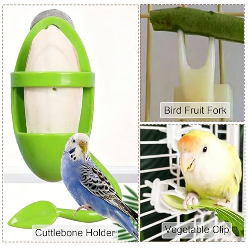 Support alimentation 3 en 1 cage oiseaux avec pinces et fourchettes