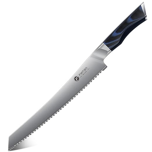 FINTISO Bread Knife 10 Inch, Serrated Bread Cutter with Razor Sharp Japanese High Carbon Stainless Steel Blade & G10 Ergonomic Handle, Wavy Edge Knife for Bread, Cake & Pastries, Ideal Baking Gift