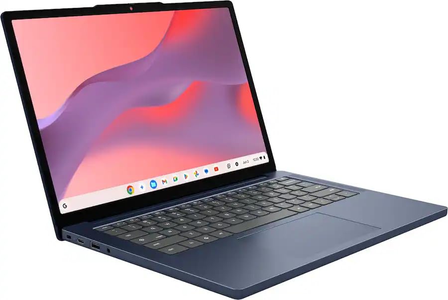 Image of Lenovo IdeaPad Slim 3 Chromebook, 14 inch 2K Touchscreen Laptop, MediaTek Kompanio 540, 4GB DDR5 Memory, 64GB eMMC, Chrome OS, Webcam, Wi-Fi 6E, Cosmic Blue with HEX Accessories
