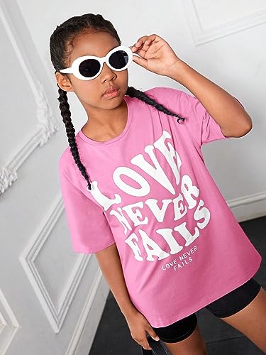 WDIRARA Girl's Letter Print Round Neck Half Sleeve T Shirt Oversized Casual Tee4