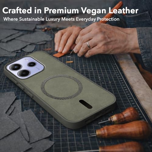 Image of Jkobi Leather Finish Back Cover Case for Redmi Note 14 5G | Redmi Note 14 SE (MagSafe Compatible Wireless Charging | Soft Touch | Camera Bump Protection)