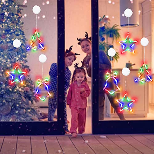 Christmas Decoration Lights, 3Pcs Christmas Window Lights Battery Powered Xmas Window Decorations Tree & Jingle Bell &Star Shaped with Suction Cup for Xmas,New Year,Balcony,Party,Indoor Outdoor Decor