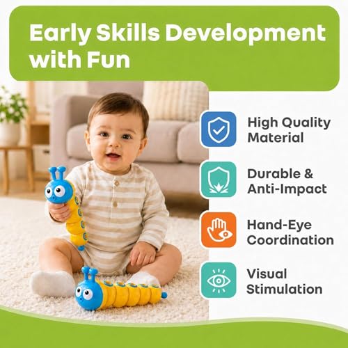 Image of GRAPHENE Press n Go Caterpillar Toy for Kids Boy Girl No Battery Crawling Friction Toys Babies Push n Go Activity Learning Toy for Toddlers 1-3 Years