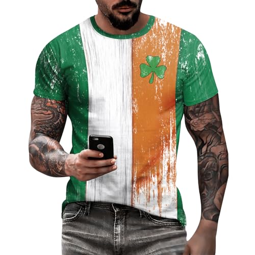 Image of Eciodci Men's St Patricks Day T-Shirts Novelty 3D Printed Shamrock Tuxedo Tees Shirt Clover Leaves Casual Short Sleeve Shirts