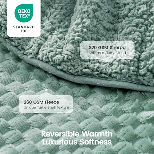 Image of Super Fuzzy Soft Fleece Sherpa Weighted Blanket 20 lbs for Adults, 3D Imitation Turtle Shell Luxury Weighted Throw for Better Sleep, Dual Sided Cozy Heavy Blankets for Couch Bed, Sage Green, 60 inch x 80 inch