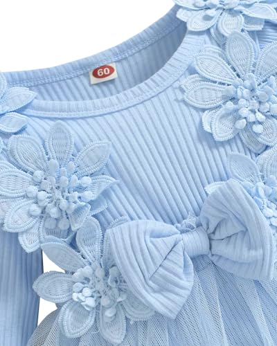 WYTbaby Baby Mädchen Kleid Langarm Neugeborene Babykleidung Rüschen Tüllkleid Prinzessin Tutu Rock für Kleinkind Mädchen 0-3 Monate
