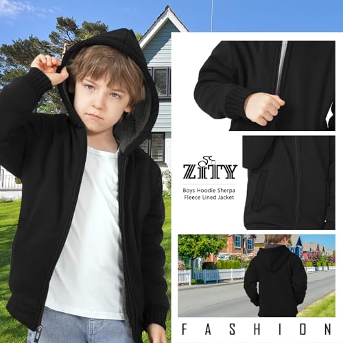 Image of ZITY Boys Zip Up Hoodie Fleece Jacket Kids Sherpa Lined Sweatshirts Outerwear Unisex Warm Winter Coat 6-15 Years Old