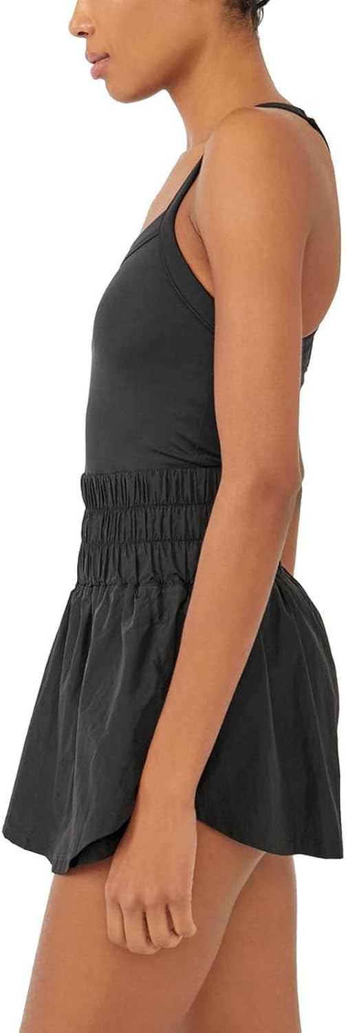 Women's Sleeveless Tennis Dress Solid Color Athletic Mini Dress Workout Golf Dress with Shorts Underneath