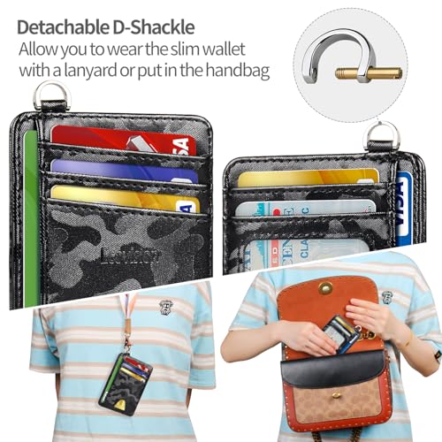 Image of Slim Minimalist Front Pocket Wallet, RFID Blocking Credit Card Holder Wallet with Detachable D-Shackle for Men Women