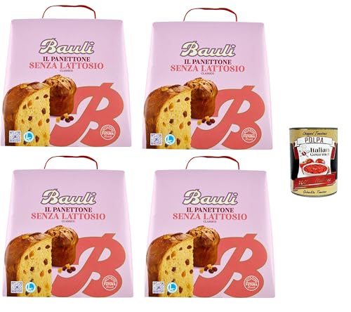 Italian Gourmet Il Panettone Senza Lattosio, Tarta de levadura italiana clásica, sin lactosa, 4 x 700 g + Polpa italiana gourmet
