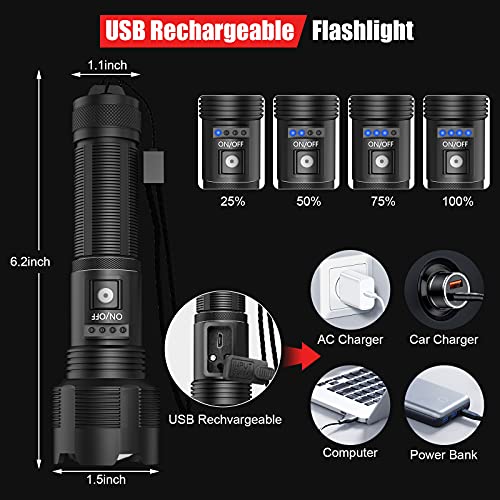 Rechargeable Flashlights High Lumens, 8000 Lumens Super Bright Flash Light Zoomable, Ipx4 Waterproof, 5 Modes, Led Tactical Handheld Flashlight For Camping Emergencies (Xhp50-1) #TOP3
