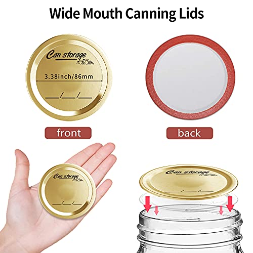 100 Counts Canning Lids Wide Mouth For Ball Kerr Jars-100% Leakproof Airtight Sealing Lids For Wide Mouth Jars,Split-Type Metal Food Grade Material Mason Lids For Canning(100Pcs-86Mm, Gold) #TOP1
