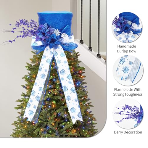 Royal Blue Luxury Sparkling Christmas Tree Topper Bow - Glitter Xmas Tree Top Decorations for Holiday by MilleLoom - Image 6