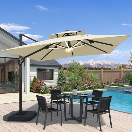 10x10 FT Cantilever Patio Umbrella with LED Lights