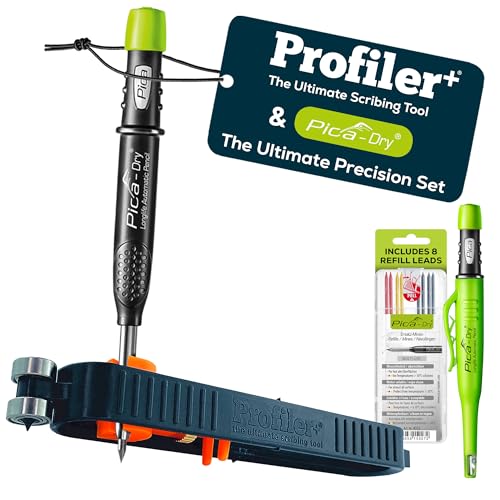 Profiler+ Multifunction Scribing Tool - Pica-Dry Long-life Automatic Pencil & 8 Multi-Use Refill Leads, The Ultimate Precision Set Official Brand Collaboration for Accurate Scribing and Marking