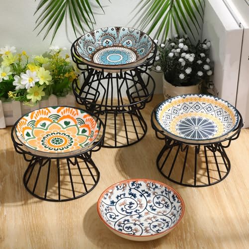 Mifoci 8 Pcs Bohemia Elevated Cat Bowls Set Include 5.5 Inch Raised Cat Food Bowls 4 Wide Pet Dishes with 4 Anti Slip Stand Ceramic Food Dish Elevated Plate for Pets Water Feeding(Mandala) - Thumbnail 6