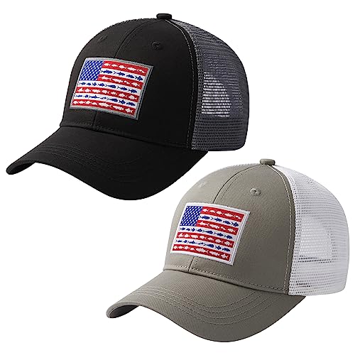 Image of BASSDASH 2 Pack Altimate Fishing Hunting Hat Mesh Back for Men Women Adjustable Baseball Trucker Cap Camo Blaze Orange