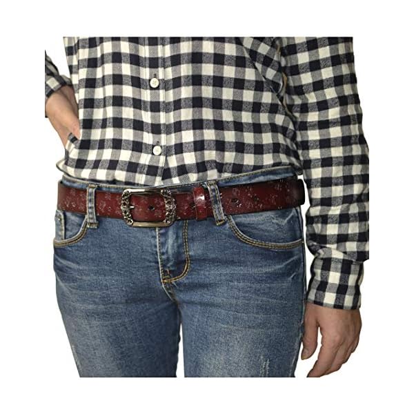 AmyKer Women Vintage Genuine Leather Belts With Embossed Buckle for Jeans Black Brown Red Yellow Camel Gift box Ak011,Brown,43 inch (110cm) - Image 3