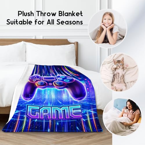 Blankets for Boys - Cool Gamer Blanket Gifts - 60x80 Inch Cozy Soft Flannel Gaming Throw for Couch Office, Bed
