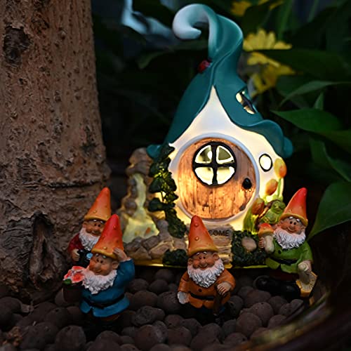 Alladinbox Solar Fairy Garden House Kit - Hand Painted Miniature Fairy House Figurine Set Of 4 Pcs, Indoor & Outdoor Fairy Garden Supplies For Kids Or Adults #TOP4