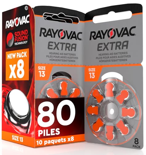 80 Piles pour appareils auditifs Rayovac Extra 13. - 10 Ampoules de 8 Piles