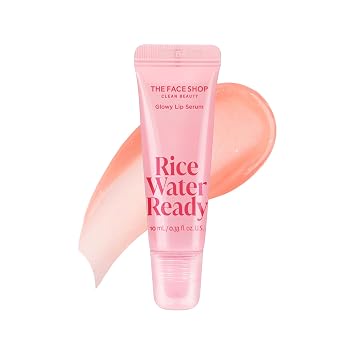 THE FACE SHOP Rice Water Ready Glowy Lip Serum, Hydrating Lip Balm Smooths and Plumps, Korean Skin Care, Skin Prep for Makeup with Peptides, Hydrating & Boosts Radiance