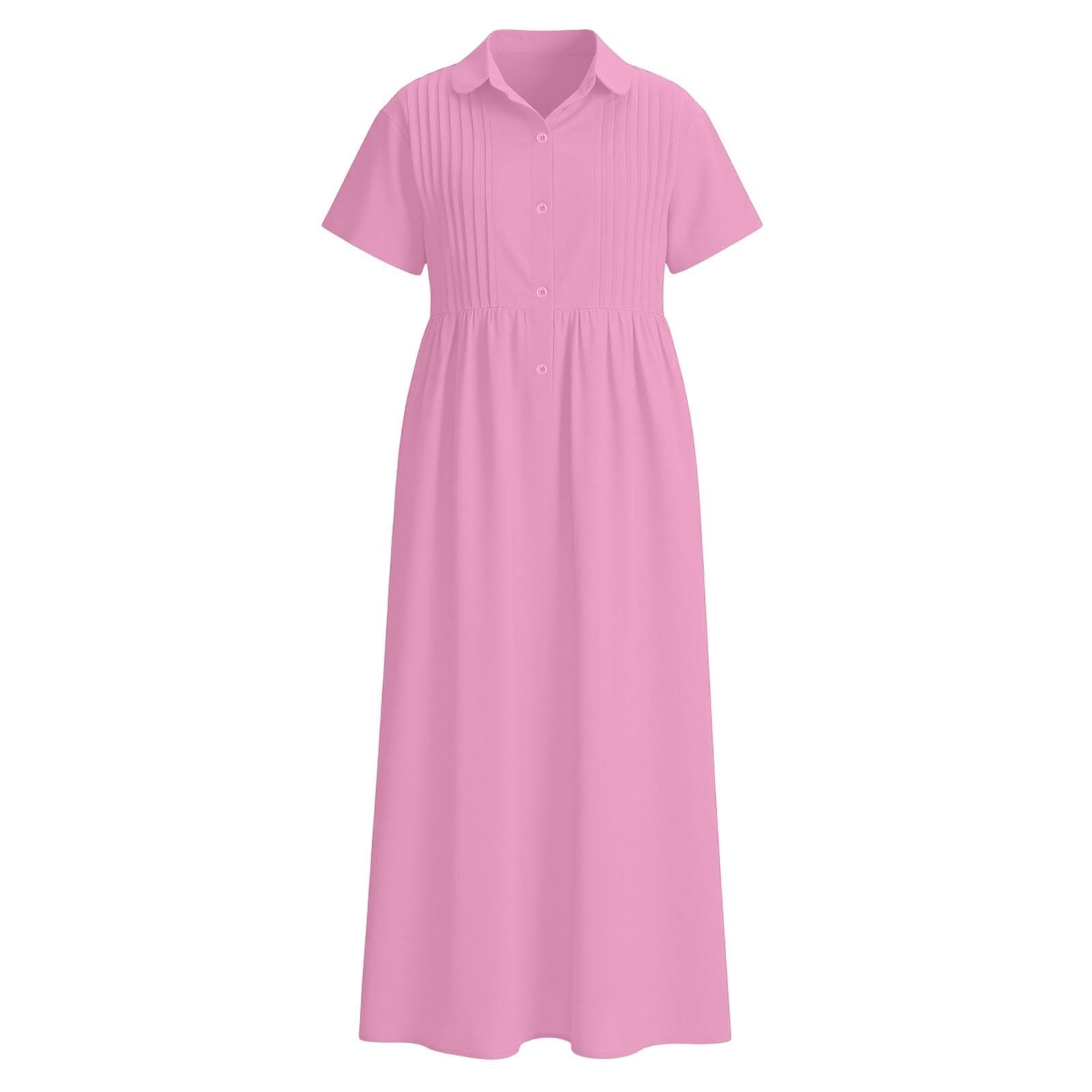 Vestido de verano para mujer, largo, cuello vuelto, elegante, vestido de playa, vestido de verano, vestido camisero con botones, vestido maxi de manga corta, vestido de verano para mujer, ligero y