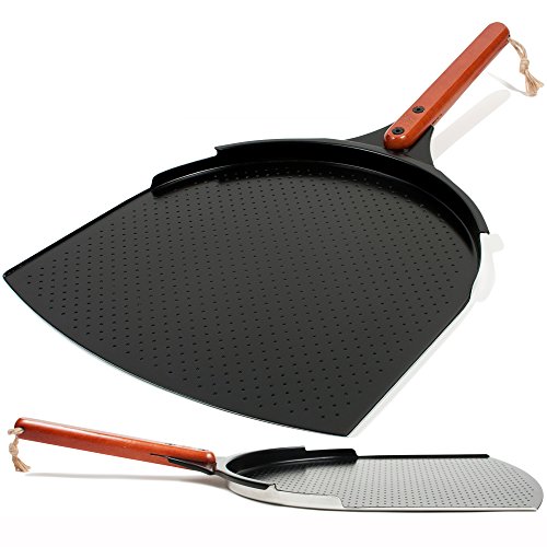 The Ultimate Aluminum Pizza Peel. 14 inch Paddle with a Smooth Ceramic Coating, 10 inch Wood Handle. Large & Lightweight, Use this Metal Spatula for Baking Pizzas and Breads on Oven & Grill