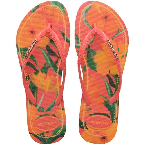 Havaianas Kids Slim Tropical Flip Flops - Kids' Summer Sandals for Girls - Tropical Coral, 9C toddler2